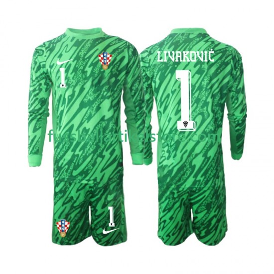 Kroatien Auswärtsausrüstung Torwart DOMINIK LIVAKOVIC 1 2024 Kinder Set(Trikot und Hose) L/S