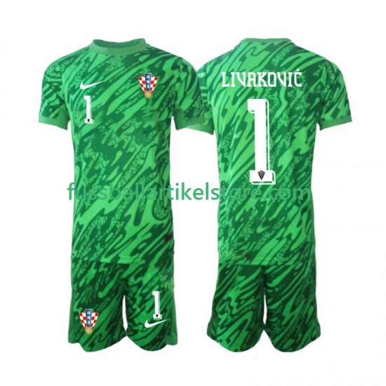 Kroatien Auswärtsausrüstung Torwart DOMINIK LIVAKOVIC 1 2024 Kinder Set(Trikot und Hose) S/S