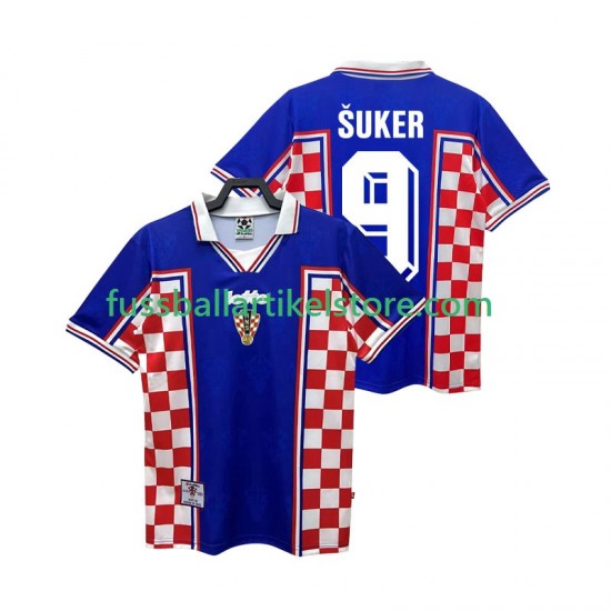 Kroatien Auswärtsausrüstung SUKER 9 Retro 1998 Herren Trikot S/S