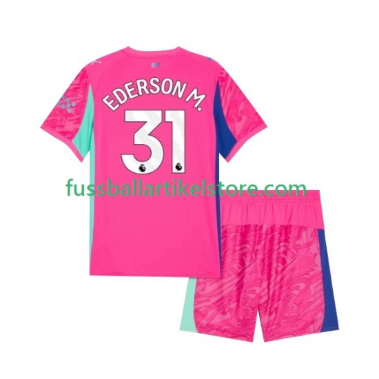 Manchester City Auswärtsausrüstung Torwart Ederson Moraes 31 2025-2026 Kinder Set(Trikot und Hose) S/S