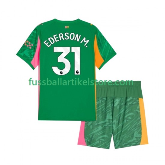 Manchester City Heimausrüstung Torwart Ederson Moraes 31 2025-2026 Kinder Set(Trikot und Hose) S/S