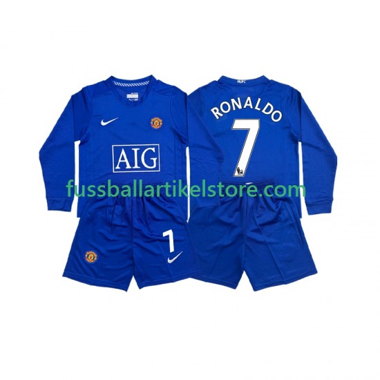 Manchester United Auswärtsausrüstung Cristiano Ronaldo 7 Retro 2008 Kinder Set(Trikot und Hose) L/S