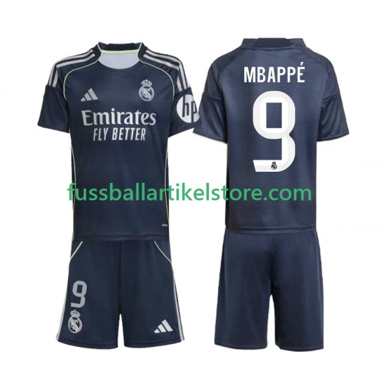 Real Madrid Auswärtsausrüstung Mbappé Kylian 9 2025-2026 Kinder Set(Trikot und Hose) S/S