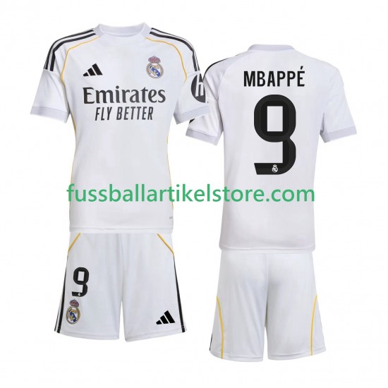 Real Madrid Heimausrüstung Mbappé Kylian 9 2025-2026 Kinder Set(Trikot und Hose) S/S