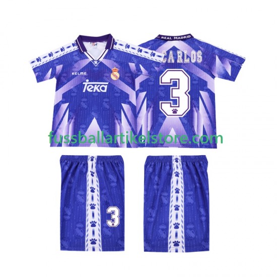 Real Madrid Auswärtsausrüstung R CARLOS 3 Retro 1996-1997 Kinder Set(Trikot und Hose) S/S