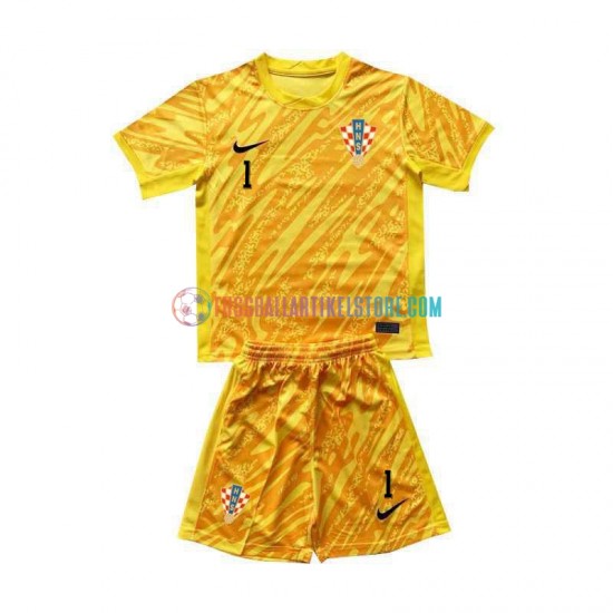 Kroatien Heimausrüstung Torwart DOMINIK LIVAKOVIC 1 Euro 2024 Kinder Set(Trikot und Hose) Gelb S/S