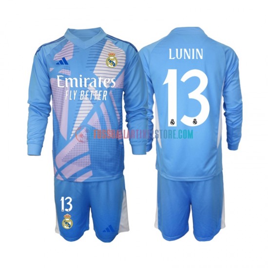 Real Madrid Heimausrüstung Torwart Andriy Lunin 13 2024-2025 Kinder Set(Trikot und Hose) L/S