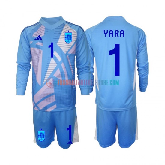 Spanien Heimausrüstung Torwart David Raya 1 Euro 2024 Kinder Set(Trikot und Hose) L/S