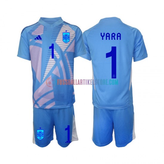 Spanien Heimausrüstung Torwart David Raya 1 Euro 2024 Kinder Set(Trikot und Hose) S/S