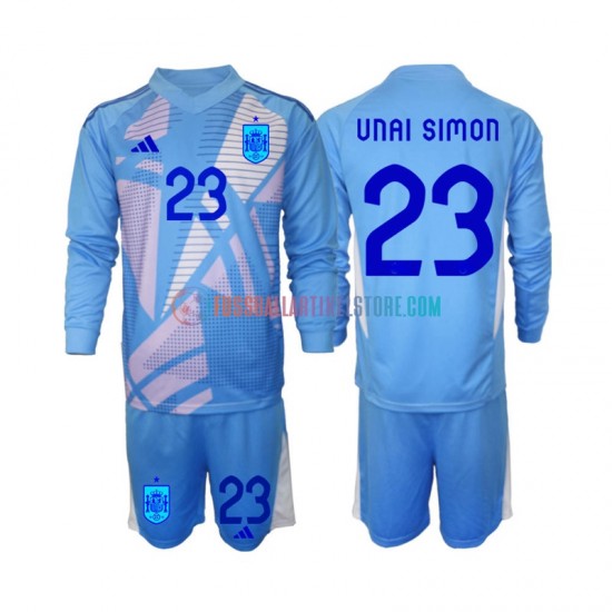 Spanien Heimausrüstung Torwart Unai Simon 23 Euro 2024 Kinder Set(Trikot und Hose) L/S