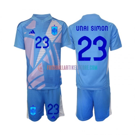 Spanien Heimausrüstung Torwart Unai Simon 23 Euro 2024 Kinder Set(Trikot und Hose) S/S