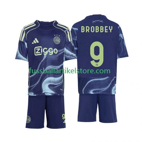 Ajax Amsterdam Auswärtsausrüstung Brian Brobbey 9 2025-2026 Kinder Set(Trikot und Hose) S/S