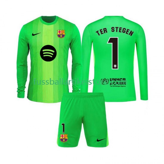 FC Barcelona Heimausrüstung Torwart Ter Stegen 1 2025-2026 Kinder Set(Trikot und Hose) L/S