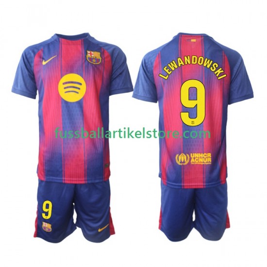 FC Barcelona Heimausrüstung Robert Lewandowski 9 2025-2026 Kinder Set(Trikot und Hose) S/S