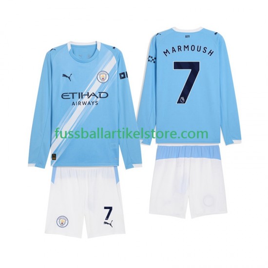 Manchester City Heimausrüstung Omar Marmoush 7 2025-2026 Kinder Set(Trikot und Hose) L/S
