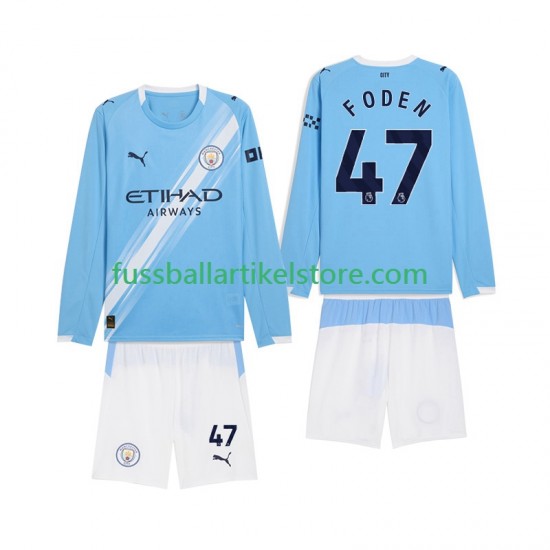 Manchester City Heimausrüstung Phil Foden 47 2025-2026 Kinder Set(Trikot und Hose) L/S