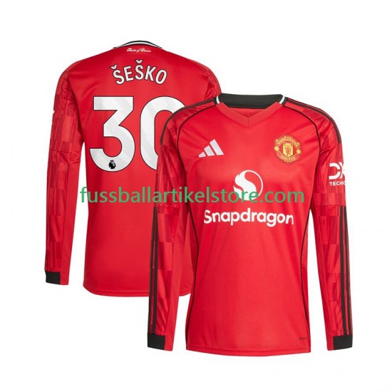 Manchester United Heimausrüstung Benjamin Sesko 30 2025-2026 Herren Trikot L/S