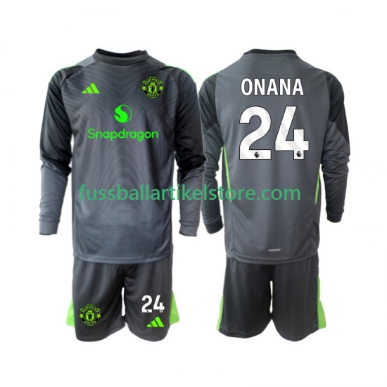 Manchester United Auswärtsausrüstung Torwart Andre Onana 24 2025-2026 Kinder Set(Trikot und Hose) L/S