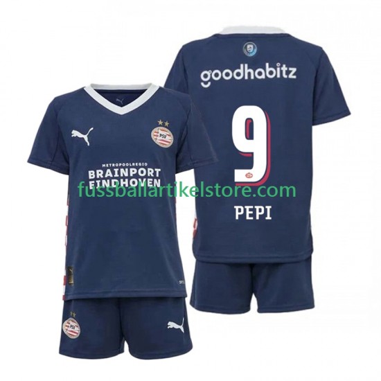 PSV Eindhoven Auswärtsausrüstung Ricardo Pepi 9 2025-2026 Kinder Set(Trikot und Hose) S/S