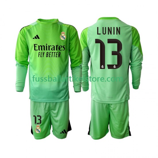Real Madrid Auswärtsausrüstung Torwart Andriy Lunin 13 2025-2026 Kinder Set(Trikot und Hose) L/S