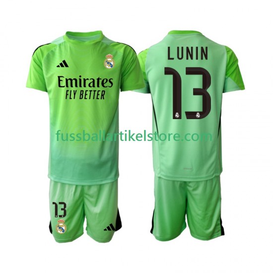 Real Madrid Auswärtsausrüstung Torwart Andriy Lunin 13 2025-2026 Kinder Set(Trikot und Hose) S/S