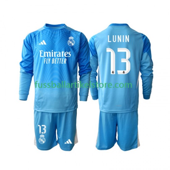 Real Madrid Heimausrüstung Torwart Andriy Lunin 13 2025-2026 Kinder Set(Trikot und Hose) L/S