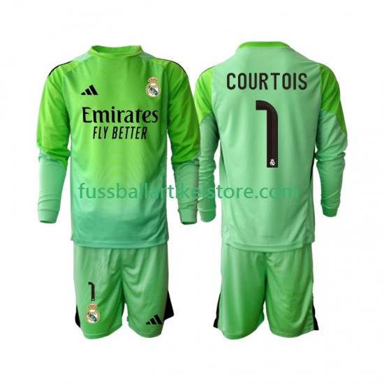 Real Madrid Auswärtsausrüstung Thibaut Courtois 1 2025-2026 Kinder Set(Trikot und Hose) L/S