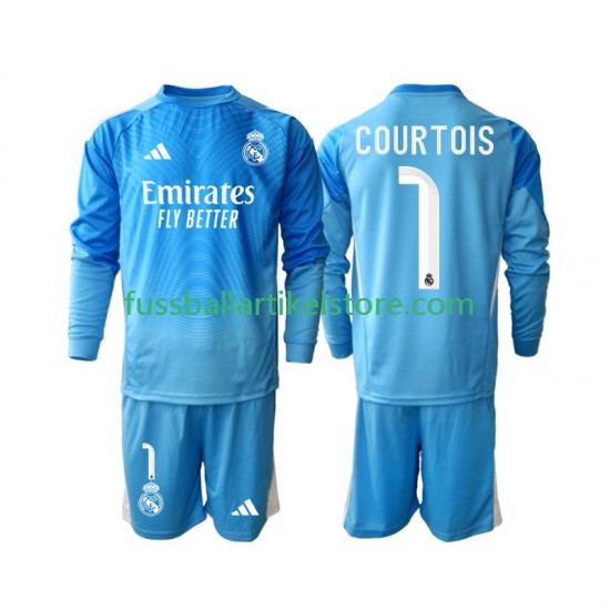 Real Madrid Heimausrüstung Thibaut Courtois 1 2025-2026 Kinder Set(Trikot und Hose) L/S