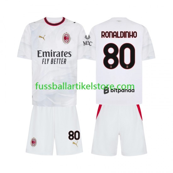 AC Mailand Auswärtsausrüstung Ronaldinho 80 2026-2027 Kinder Set(Trikot und Hose) S/S