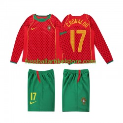 Portugal Heimausrüstung Cristiano Ronaldo 17 Retro 2004 Kinder Set(Trikot und Hose) L/S