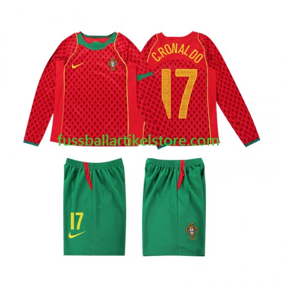 Portugal Heimausrüstung Cristiano Ronaldo 17 Retro 2004 Kinder Set(Trikot und Hose) L/S