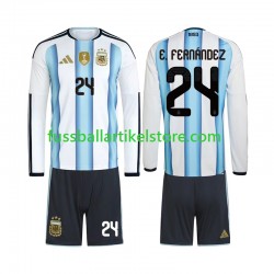 Argentinien Heimausrüstung Enzo Fernandez 24 World Cup 2026 Kinder Set(Trikot und Hose) L/S
