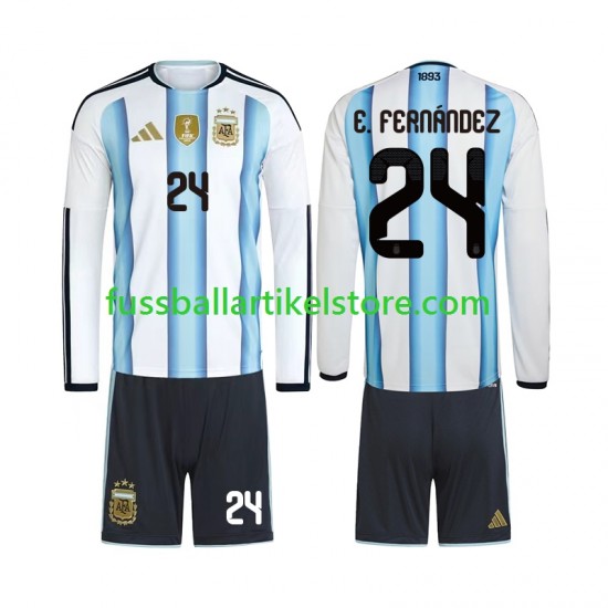 Argentinien Heimausrüstung Enzo Fernandez 24 World Cup 2026 Kinder Set(Trikot und Hose) L/S