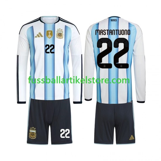 Argentinien Heimausrüstung Franco Mastantuono 22 World Cup 2026 Kinder Set(Trikot und Hose) L/S