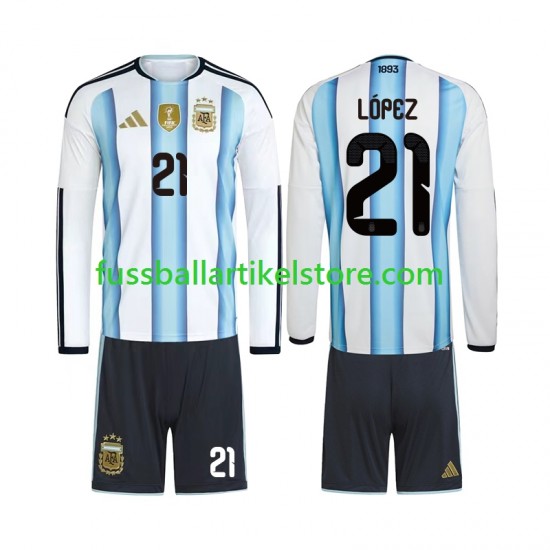 Argentinien Heimausrüstung Jose Manuel Lopez 21 World Cup 2026 Kinder Set(Trikot und Hose) L/S