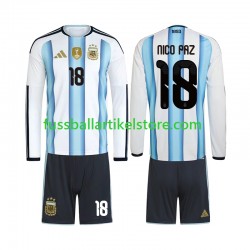 Argentinien Heimausrüstung Nico Paz 18 World Cup 2026 Kinder Set(Trikot und Hose) L/S