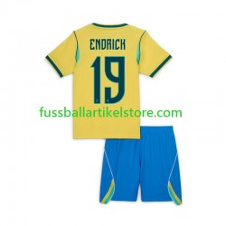 Brasilien Heimausrüstung Endrick 19 World Cup 2026 Kinder Set(Trikot und Hose) S/S