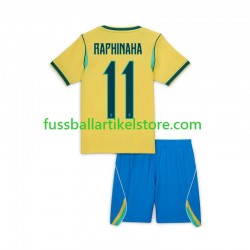 Brasilien Heimausrüstung Raphinha 11 World Cup 2026 Kinder Set(Trikot und Hose) S/S
