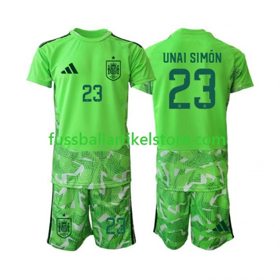 Spanien Torwart Unai Simon 23 6th Green color World Cup 2026 Kinder Set(Trikot und Hose) S/S