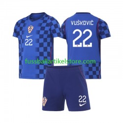 Kroatien Auswärtsausrüstung Luka Vuskovic 22 World Cup 2026 Kinder Set(Trikot und Hose) S/S