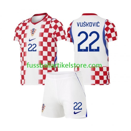 Kroatien Heimausrüstung Luka Vuskovic 22 World Cup 2026 Kinder Set(Trikot und Hose) S/S