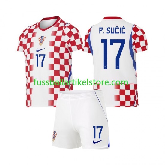 Kroatien Heimausrüstung Petar Sucic 17 World Cup 2026 Kinder Set(Trikot und Hose) S/S