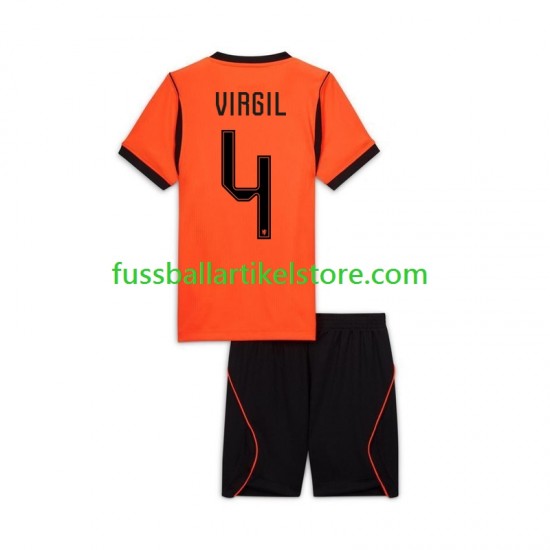 Niederlande Heimausrüstung Virgil van Dijk 4 World Cup 2026 Kinder Set(Trikot und Hose) S/S