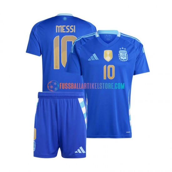 Argentinien Auswärtsausrüstung Lionel Messi 10 Copa America 2024 Kinder Set(Trikot und Hose) Blau S/S