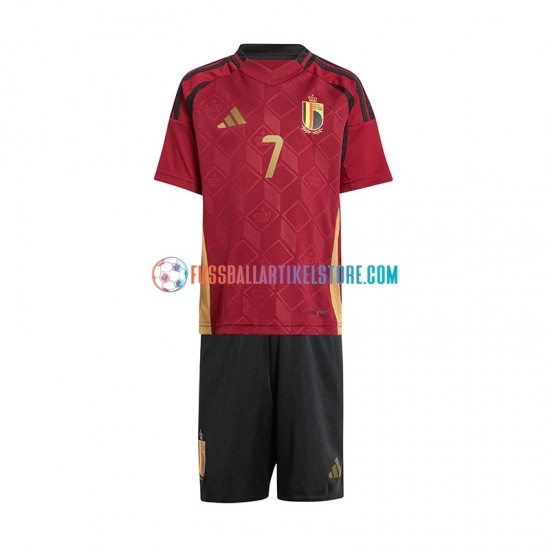 Belgien Heimausrüstung De Bruyne 7 Euro 2024 Kinder Set(Trikot und Hose) Rot S/S