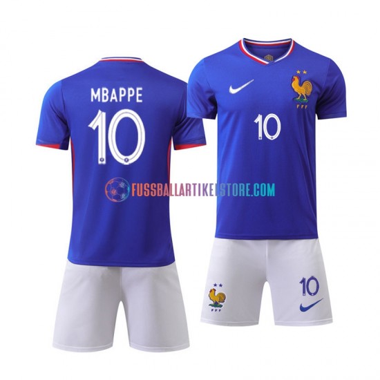 Frankreich Heimausrüstung Mbappé Kylian 10 Euro 2024 Kinder Set(Trikot und Hose) Blau S/S