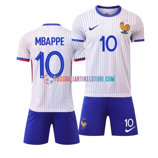 Frankreich Auswärtsausrüstung Mbappé Kylian 10 Euro 2024 Kinder Set(Trikot und Hose) Weiß S/S