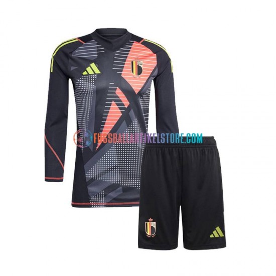 Belgien Heimausrüstung Torwart Euro 2024 Kinder Set(Trikot und Hose) Schwarz L/S