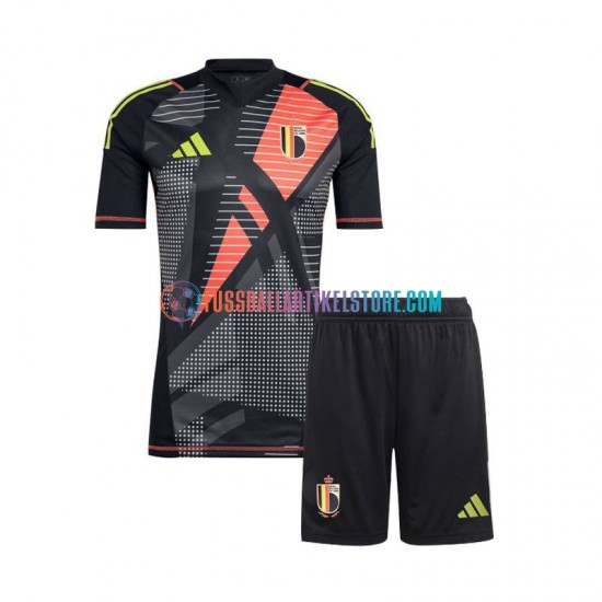 Belgien Heimausrüstung Torwart Euro 2024 Kinder Set(Trikot und Hose) Schwarz S/S