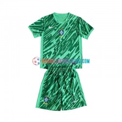 Brasilien Ausweichausrüstung Torwart 2024 Kinder Set(Trikot und Hose) Grün S/S